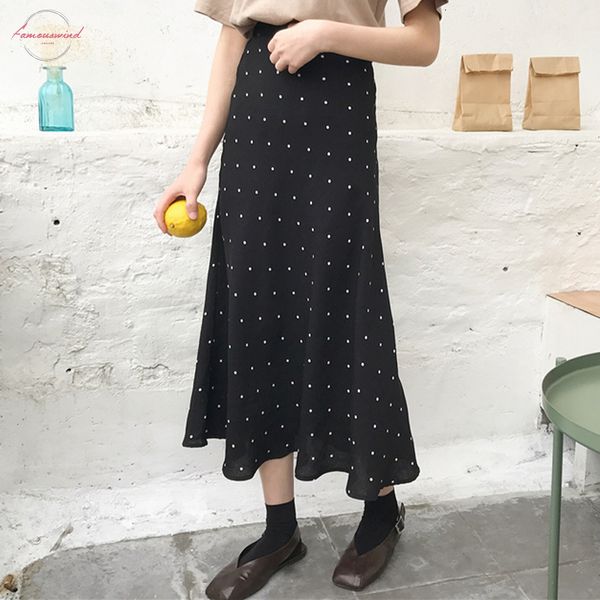 

2020 summer thin long skirts womens high waist harajuku polka dot skirts korean streetwear ladies skirt jupe femme faldas, Black
