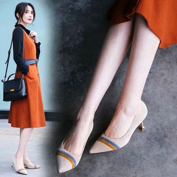

women pumps office lady pointed toe wedding shoes slip-on high heels boat shoes genuine leather party shoes, Black
