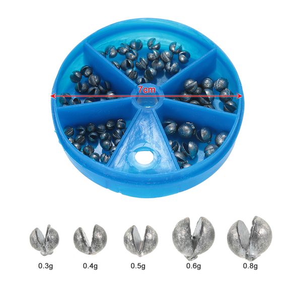 

5 sizes carp coarse removable split ssinker kit pure lead sinkers weights fishing tackle box