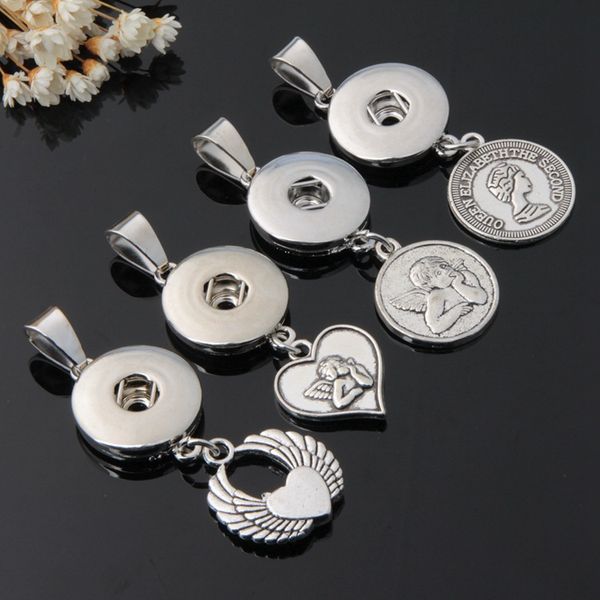

bulk 18mm chunks noosa snap button pendant tree of life mom heart key angel flower hand charm for ginger snap necklace jewelry making, Silver