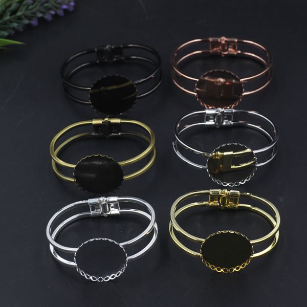 

fit 25mm diy tibetan silver cuff bangle base vintage rose gold cuff blank bracelet tray bezel fashion bohemia wristband setting, Black
