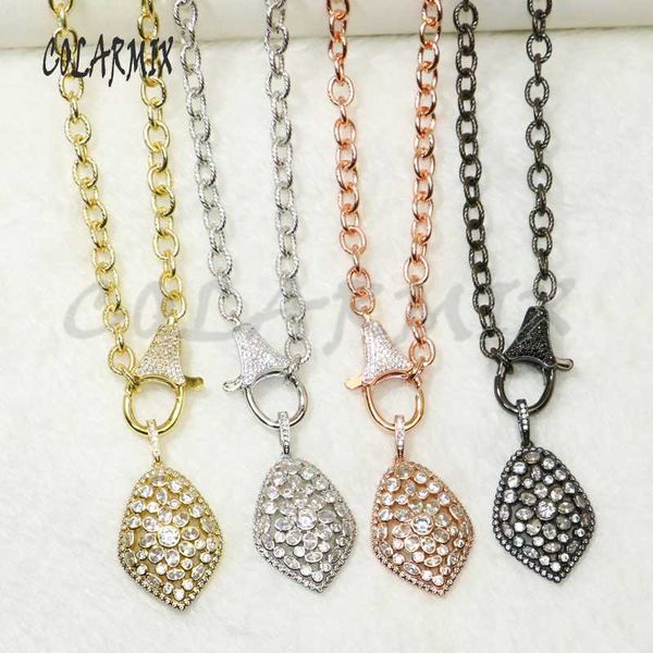 

2pcs zirconia shield pendant necklace link zircon clasp necklace pendant metal chain 50499, Silver