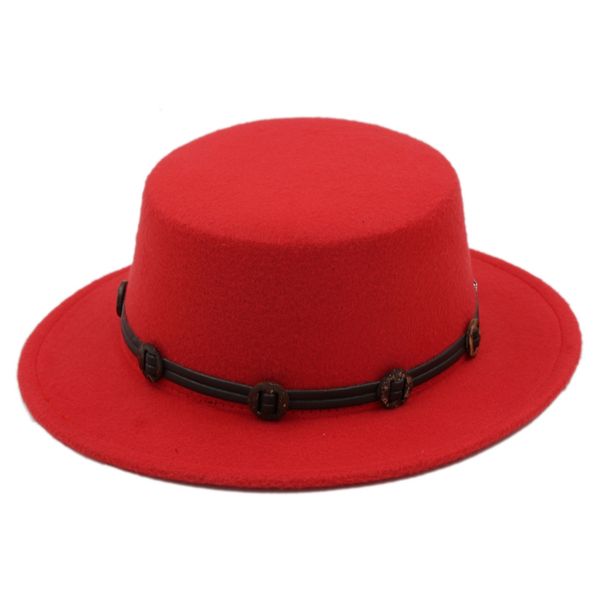 

stiff wide brim wool blend pork pie boater bowler flat hat fashion summer spring outdoor resort street beach cap size 56-58cm, Blue;gray