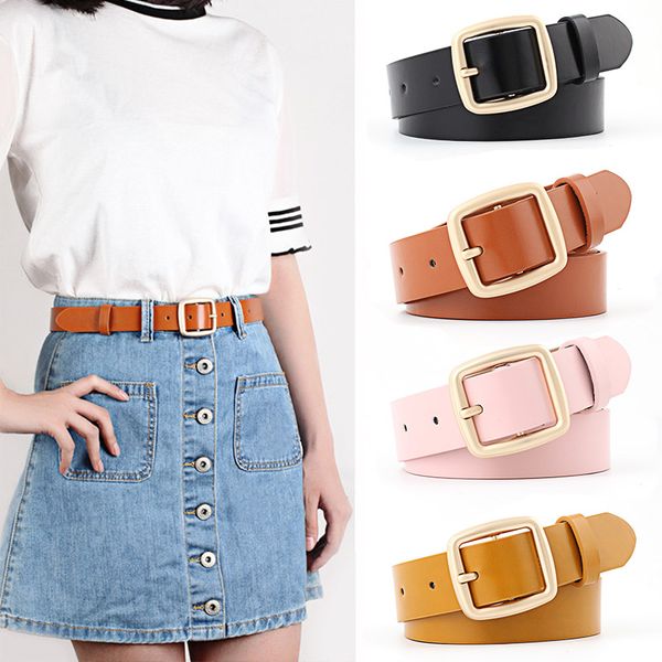 

fashion women pu leather belts candy colors square pin buckle waist strap jeans trouser wild female student girl waistband, Black;brown