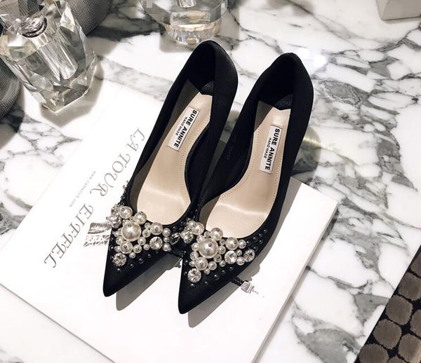 

masonryseller new fall pearl rhinestone pointy high heels shoes black women fashion casual fashion shoes delicate shoes ing