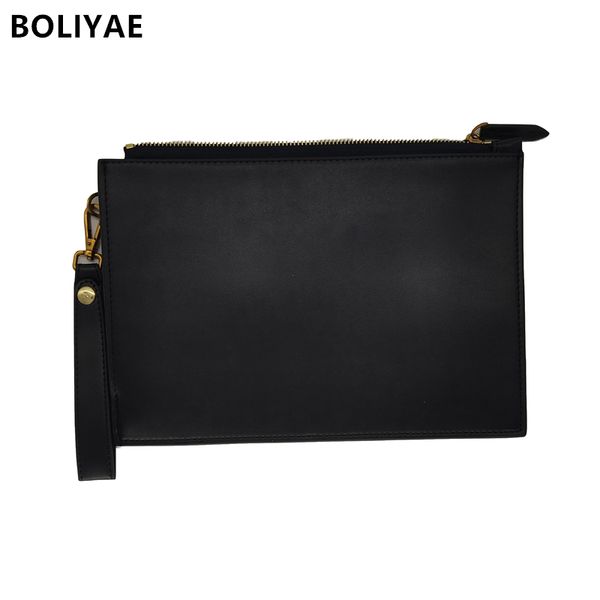 

boliyae new simple fashion men women leather handbag clutch bag envelope bags wristlets bags women clutch men purse