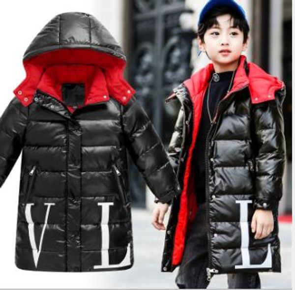 

new boys and girls down jacket long sleeve waterproof fabric big boy down jacket, Blue;gray