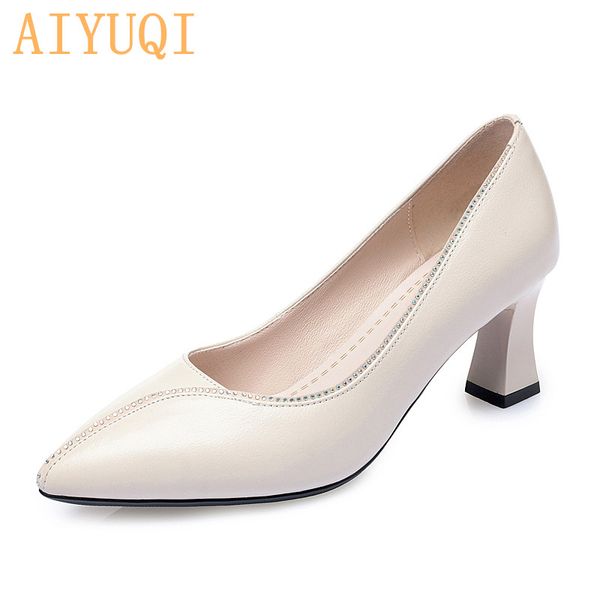 

aiyuqi 2020 spring genuinw leather women's shoes pointed professional women's high-heel fashion single shoes women, Black