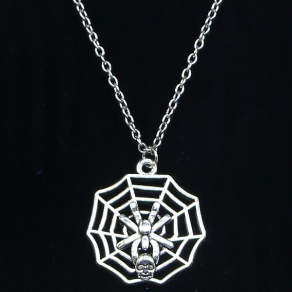 

20pcs new fashion necklace 29x27mm cobweb spider halloween silver pendants short long women men colar gift jewelry choker