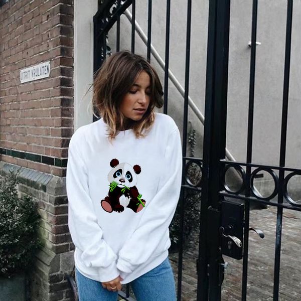 

casual kawaii panda kpop hoodies sweatshirt women clothes 2019 animal graphic print harajuku long sleeve autumn pullove tee, Black