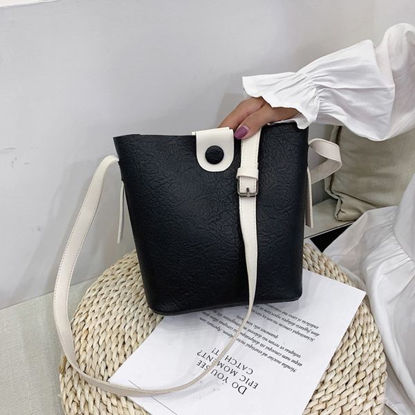 

simple solid color crossbody bag pu leather bucket bags women's fashion ladies small leisure bucket bag for female bags