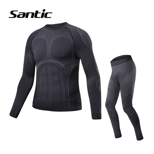 

santic cycling base layer men long sleeve autumn winter thermal sport underwear outdoor running fitness base layer ropa ciclismo, Black;red
