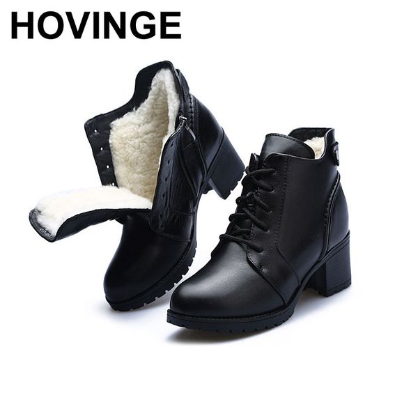 

hovinge women's winter boot fur wool genuine leather snow boots 2019 winter woman black ankle boots