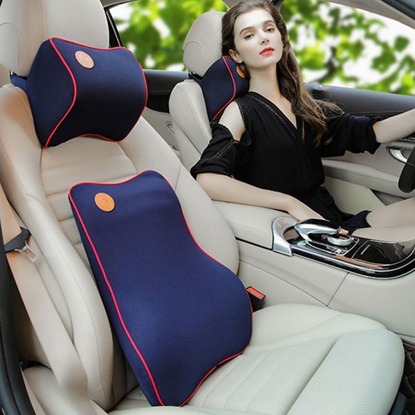 

2pcs/set back home relieve solid memory foam lumbar cushion car driving office zipper support gift headrest ergonomic