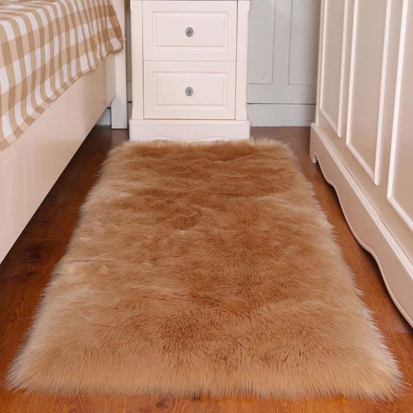 Acheter Nouveau Doux Imitation Laine Tapis Tapis Chambre De Chevet Chambre Imitation Laine Tapis Flottant Fenêtre Long Tapis De Cheveux Shaggy Coussin