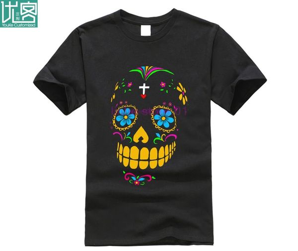 

mexican skull tee men black t-shirt mexico skulls tshirts flower t shirt hipster birthday gift clothes cotton quality, White;black