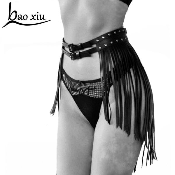 

new vintage boho fringe tassel black faux leather ladies belts leisure skirt dress waist fashion women long belt straps, Black;brown