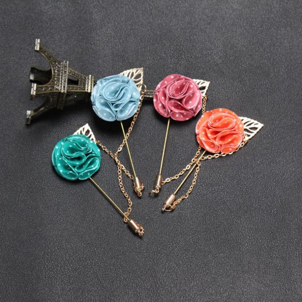 

new fashion men chain brooch flower lapel pin suit boutonniere fabric yarn pin pure colors button dot flower brooch for jewelry, Gray