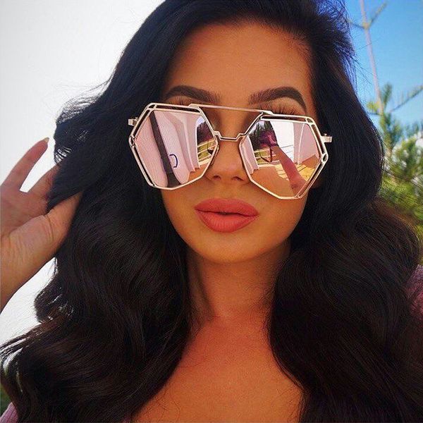 

sunglasses women brand designer big frame polygon anti-reflective lens sunglasses men vintage sun glasses hexagon metal frame, White;black