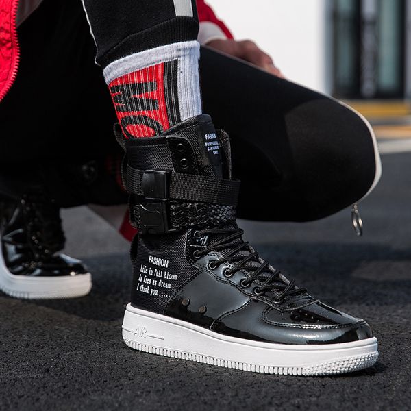 

rommedal fashion high buckle lovers breathable casual sneakers zapatillas personality street style couple shoes cx200620, Black