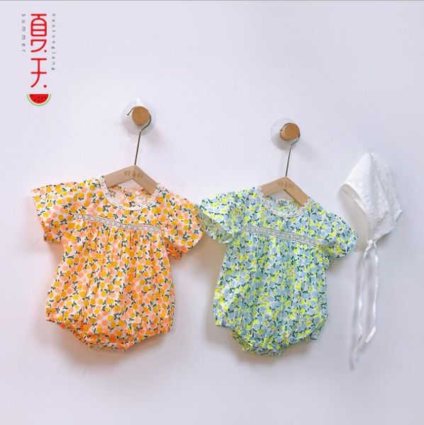 

2020 new arrival baby girls boys printed romper summer toddler jumpsuit kids clothes with hat 0-2t, Blue