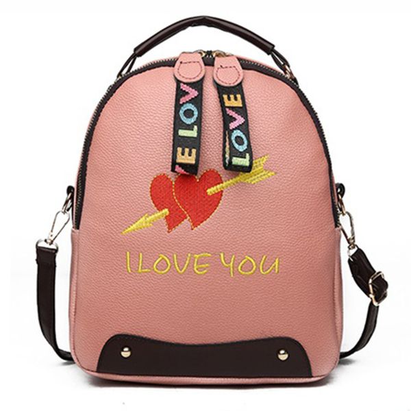 

fashion women leather school bags for teenage girls female retro letter embroidery backpacks 2020 travel waterproof backpack