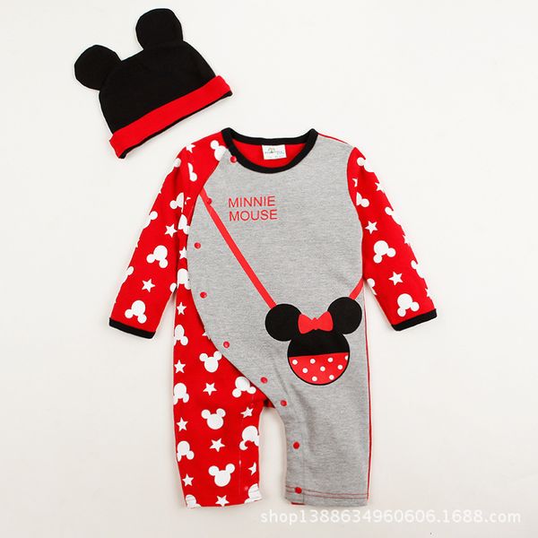 

Baby Rompers Spring Baby Boy Clothes Cartoon Baby Girl Clothing Newborn Clothes Roupas Infant Jumpsuits Hat Kids Costume, Black