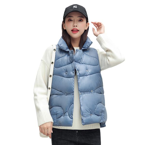 

2019 tfmln autumn winter vest jacket women casual fashion glossy fabric coats bule colour coats vintage out wear woman clothing, Black;white