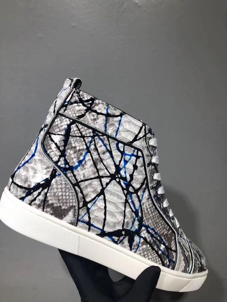 

graffiti python leather high sneakers shoes women,men red bottom casual party leisure flats famous dress walking with box eu35-46 cs09, Black