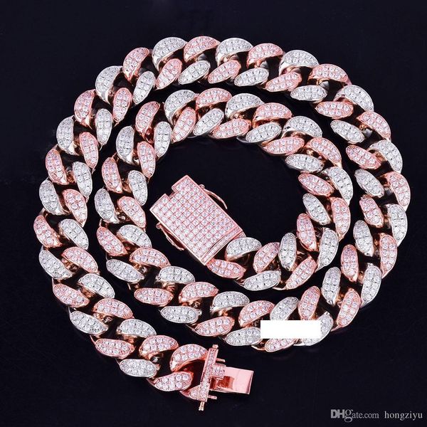 

20mm heavy silver rose colorful zircon miami cuban necklace choker men's hip hop jewelry big cuban chain 16" 18" 20