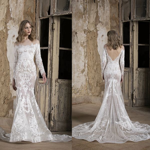 

tony ward wedding dresses long sleeves lace appliques mermaid bridal gowns 2020 custom made backless sweep train wedding dress, White