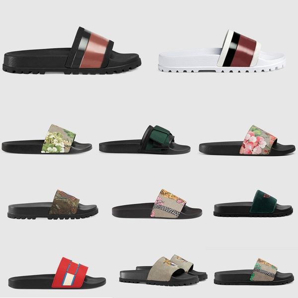 

new designer fashion rubber slide sandal floral brocade mens womens slipper gear bottoms flip flops striped beach causal slipper hq sandals, Black