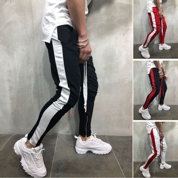 

zogaa brand men sweatpants side stripe high street hip hop long trousers harem pants men's track pants casual sports jogging, Black