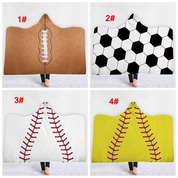 

8 styles thick sports theme hooded cape towels soccer bathing towel swadding baseball basketball football shape bath towel softball blanket