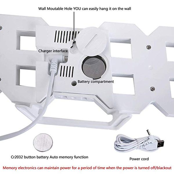 

modern digital 3d led wall clock alarm clocks snooze clock with 12/24 hour display hug-deals