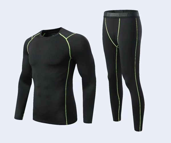 

men running sport compression t shirt pants suits jogging tracksuit sets male gym fitness training sportswear tees leggings, Black;blue