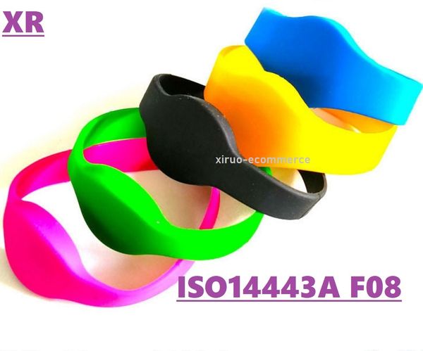 Estoque! 100 pcs RFID Pulseira Clássico 13.56MHz ISO14443A F08 Pulseira IC Silicone Pulseira NFC Pulseira Controle de Acesso Azul 65mm Fast Ship