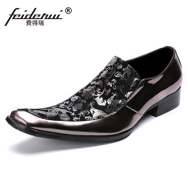 

luxury designer pointed toe man formal dress party loafers patent leather slip on men's banquet wedding prom shoes sl310, Black