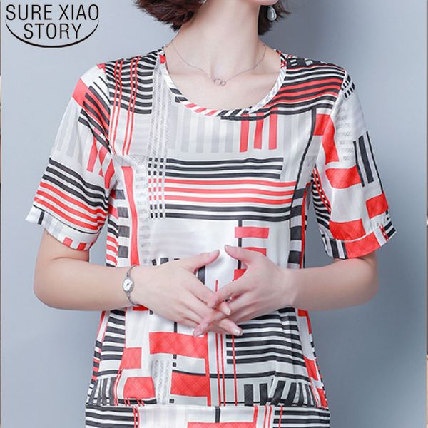 

striped chiffon women blouse womens and blouses plus size womens clothing summer short sleeve women shirts 3559 50, White