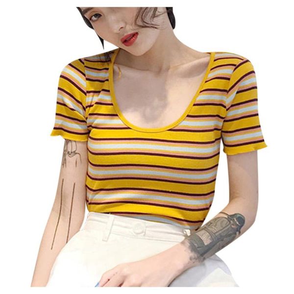 

women's blouses & shirts jaycosin summer women fashion casual knitted o-neck stripe short sleeve pullover blouse clothes camis vest sli, White
