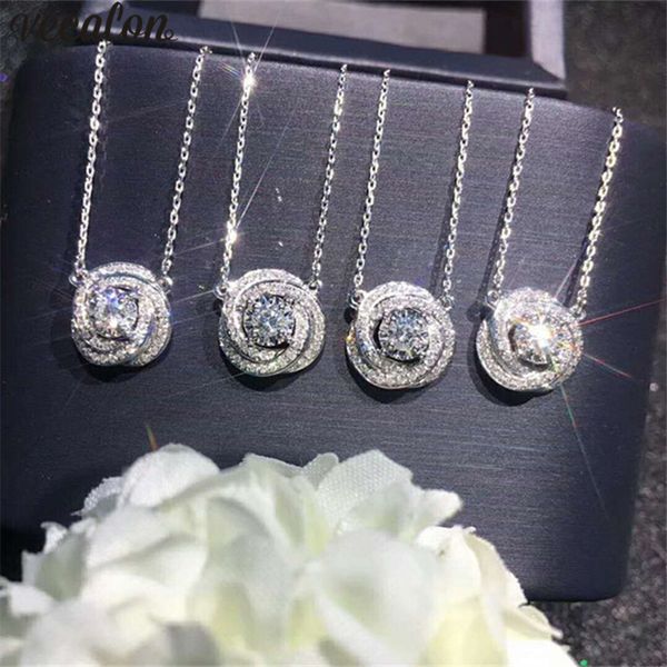 

Vecalon Across pendant Real 925 Sterling silver Diamond Wedding Engagement Pendants with necklace for Women Bridal Jewelry