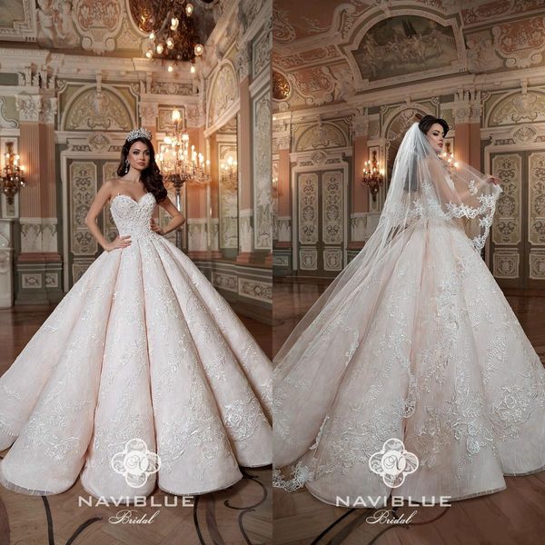 

naviblue 2019 luxury ball gown wedding dresses sweetheart lace appliqued wedding dress arabic sweep train plus size bridal gowns vestidos, White
