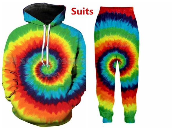 

new men/womens trippy tie-dye funny 3d print fashion tracksuits crewneck hip hop sweatshirt and pants 2 pcs set hoodies, Black