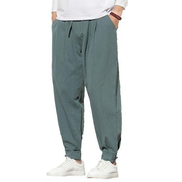 

dossan 2020 man jogger pants chinese baggy loose pants men multi color harem japanese casual cotton linen trouser, Black
