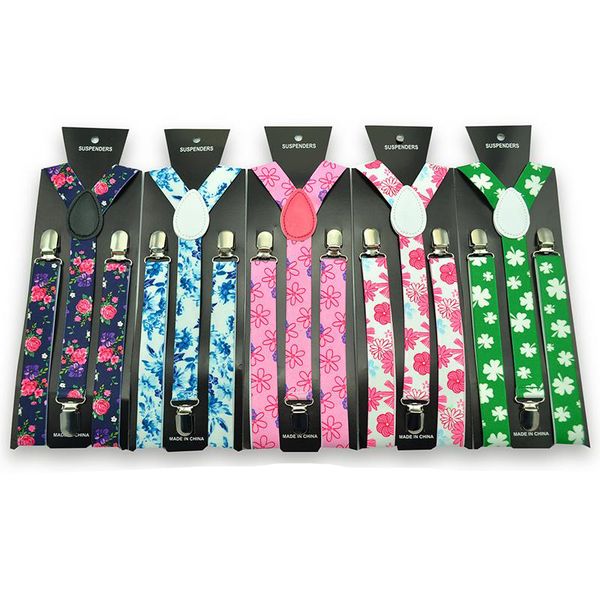 

men's shirt suspenders for trousers pants holder braces wedding suspender straps 25mm wide elastic strong metal clips floral, Black;white