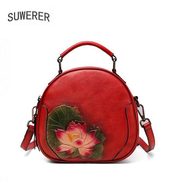 

suwerer new women genuine leather bags real cowhide leather embossed bag handbags women bags fashion round bag
