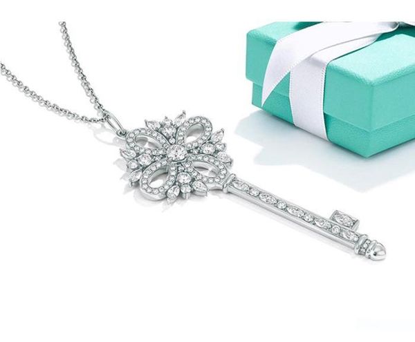 

счастливой дверь ключ ожерелье виктории, 925 серебряных ювелирных изделий cz циркон кристалл дама ожерелье свитер цепь женщина подарки 45смы, Silver