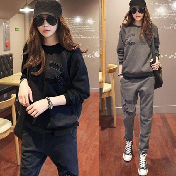 

running sets 2021 spring winter sport suit women warm sweater set o-neck pullover female, Black;blue