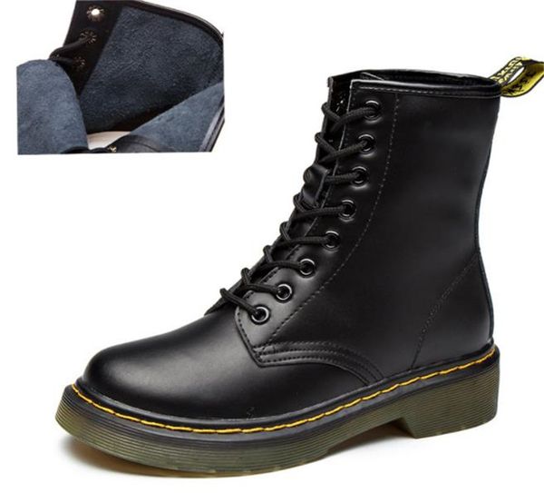 

luxury mens boots leather winter thicken motorcycle couples ankle boot martins fur womens oxfords flat feelsshoes, Black