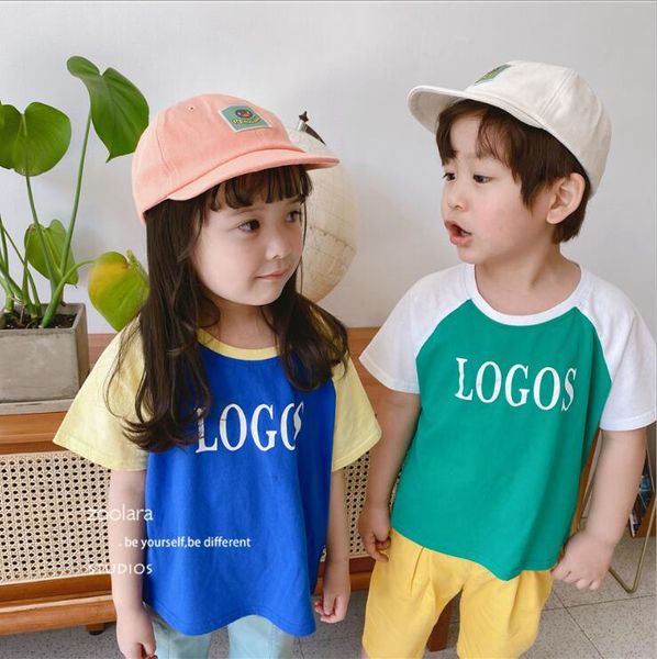 

2020 new arrival girls boys patchwork t-shirt cotton summer kids 3-8t qa601, Blue